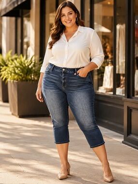 torrid Dark Blue Cropped Stretch Jeans